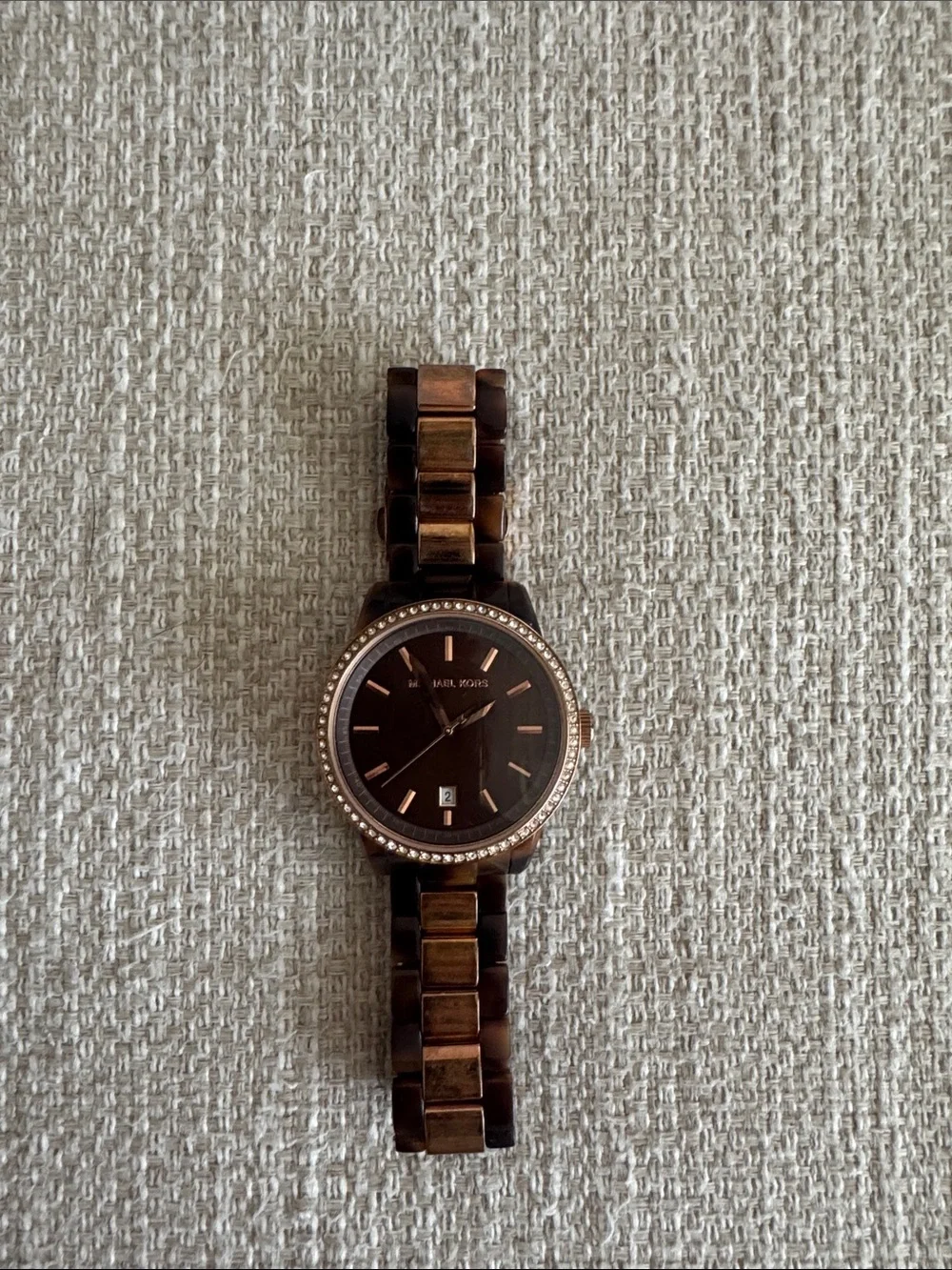 Michael Kors Brown and Rose Gold Tortoiseshell Link Watch